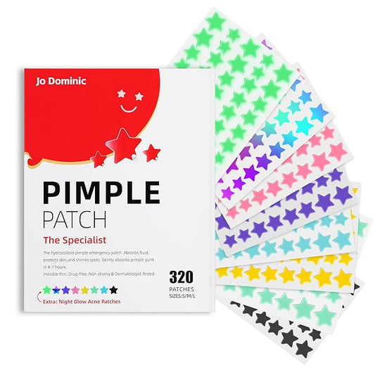 Pimple stars Patches for Face, 4 Size 320 Counts Acne Patches, Hydrocolloid Patches for Covering Zits and Blemishes, Spot Stickers with Salicylic Acid, Tea Tree Oil