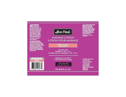 Bon Vital" Deep Tissue Massage Lotion for Deep Tissue Massages and Muscle Relaxation, Moisturizer Leaves No Greasy Feeling, Penetrates Deeply to Repair and Soften Skin, 8 Oz, Label may Vary