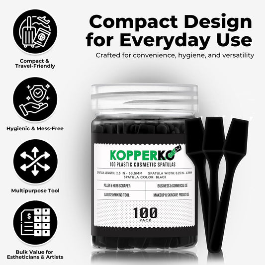 Mini Lotion Spatula (2.5", 100 Pack) - Mini Spatula for Cosmetics, Creams & Crafts | Ointment Applicator for Mixing, Skincare, Face Mask | Disposable Lotion Applicator for Face | Black