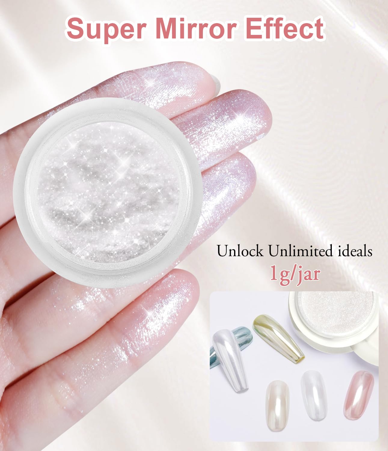 Pearl Chrome Nail Powder - 4pcs Iridescent Aurora Chrome Powder Pearl Mirror Effect Glitter Powder Pearlescent Ice Transparent Mermaid Pigment Dust for Nail Art Diy