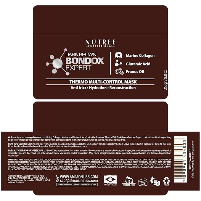Hair Treatment Mask Damaged Dark Brown Color BONDOX 8.8oz | Color Depositing Mask with Almond Oil | Marine Seaweed Collagen | Formaldehyde-Free | Enhances Elasticity, Flexibility, Softness & Moisture