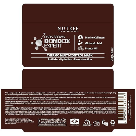 Hair Treatment Mask Damaged Dark Brown Color BONDOX 8.8oz | Color Depositing Mask with Almond Oil | Marine Seaweed Collagen | Formaldehyde-Free | Enhances Elasticity, Flexibility, Softness & Moisture