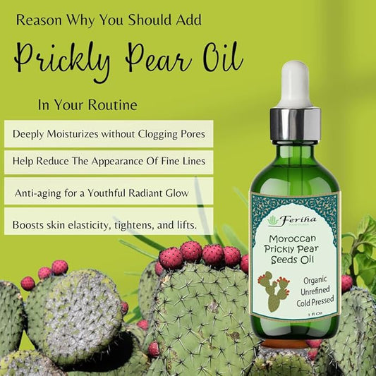 FERIHA Prickly Pear Seed Oil for Face – 100% Organic Moroccan Cactus Oil, Natural Facial Treatment from the Sahara Desert