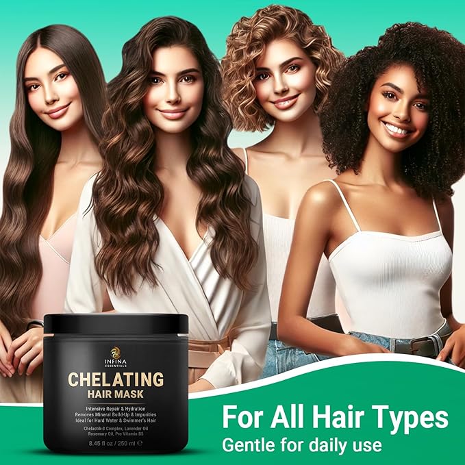 Chelating Metal Detox Hair Mask - Ion Hair Mask with Chelactik-3 & Rosemary Oil, Hair Build Up Remover for Hard Water Hair Treatments, Swimmers & Color-Treated Hair - 8.45 fl oz