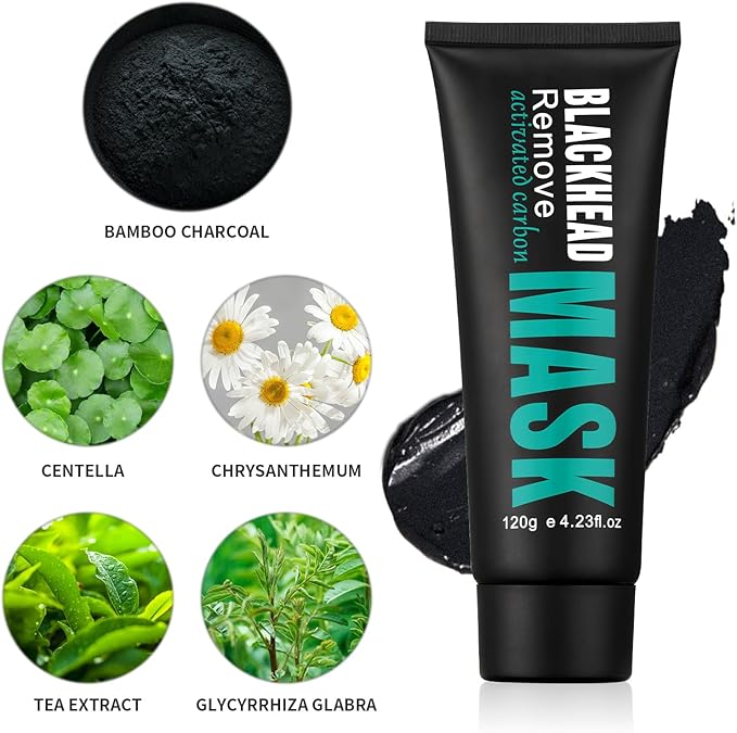 Blackhead Remover Mask, Activated Charcoal Peel Off Face Mask, Deep Cleansing Mask for Face Nose, Black Head Purifying Mask with Pimple Extractor and Brush, 120g / 4.23Fl Oz