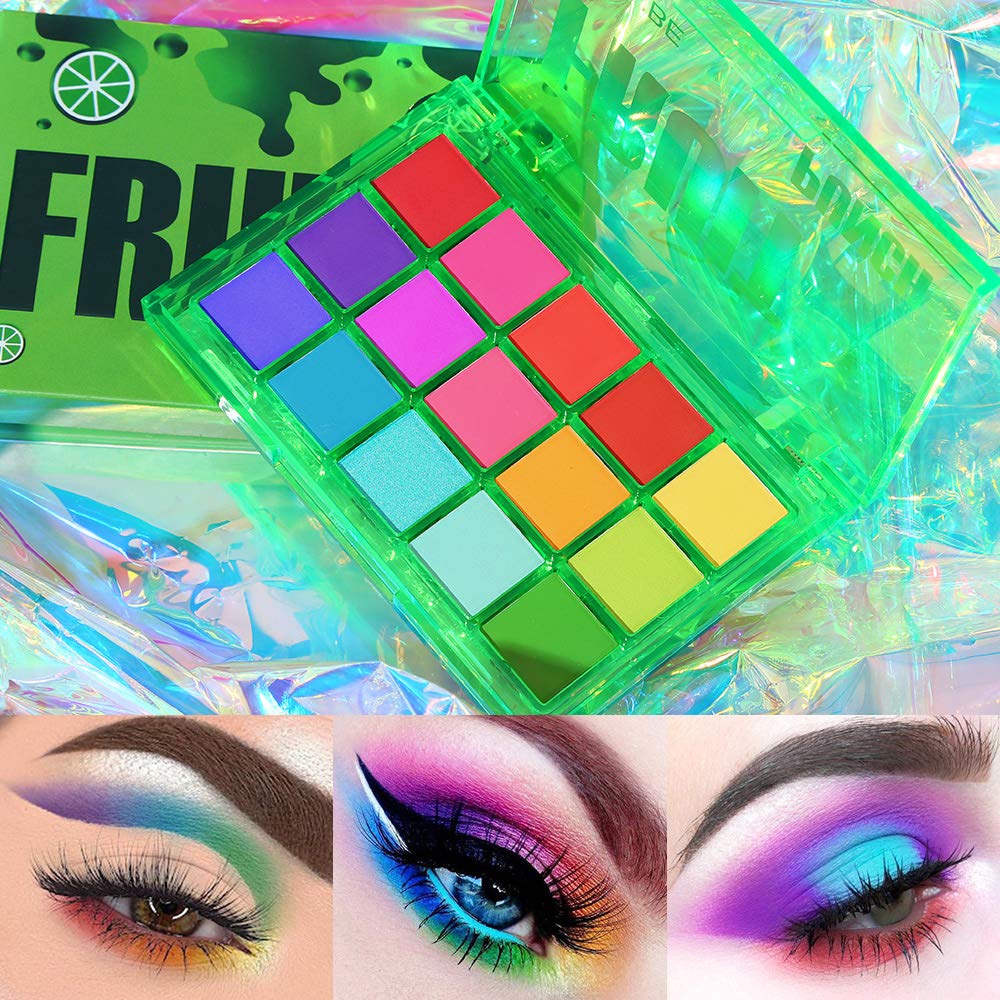 UCANBE Bright Colorful Neon Rainbow Makeup Eyeshadow Palette 15 Shades Green Purple Yellow Make Up Pallets Kit Vibrant Shimmer Matte Pigmented Blendable - Fruit Punch