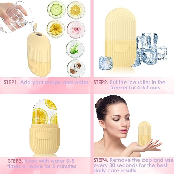 GeeRic Ice Face Roller, Silicone Ice Facial Rollers, Cube Face Contour for Eyes Neck, Beauty Facial Massage Roller Remove Dark Circle Pore Shrink Face Roller Skin Care Tools (Yellow)