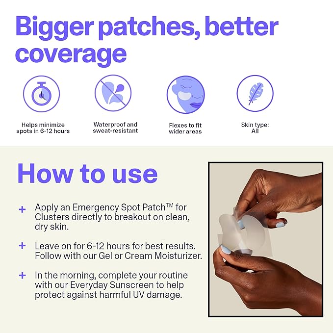 Curology Emergency Spot Pimple Patch Clusters for Breakouts, Large, Fast Acting, 14 Count