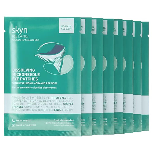 Skyn Iceland Dissolving Microneedle Under Eye Patches with 39% Hyaluronic Acid & Peptides No-Slip Eye Masks for Firming Wrinkles & Fine Lines 8 Pairs