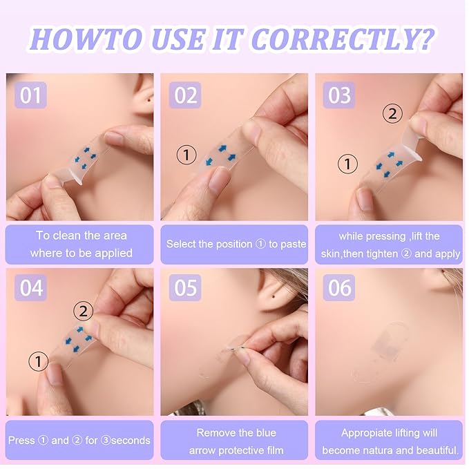 Invisible Lift Tapes 160 Pcs Face Tape Instant Tightening Sticker Portable Neck Patches Saggy Skin Strips Jowls Stickers Face Care Tape Clear Facical Tape for Wrinkle Double Chin Neck