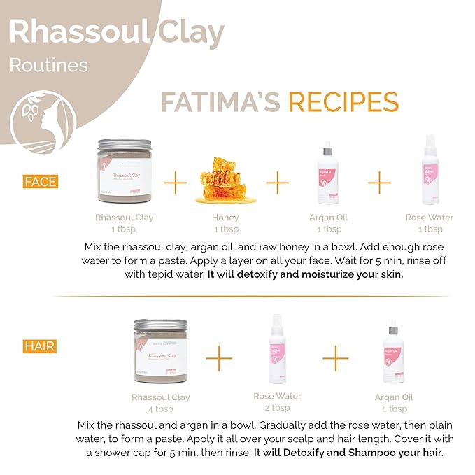 Fatima's Garden Rhassoul with Rose Petals - Soothing Face & Hair Mask, 150g