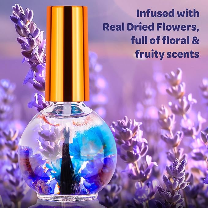 JIASHENG Cuticle Oil, Lavender Scented Cuticle Nail Oil Infused with Real Flowers, Hydrates, Moisturizes, Strengthens, Repairs, Revitalizing Cuticle Oils for Nails Damage Dry Cuticle, 15ml