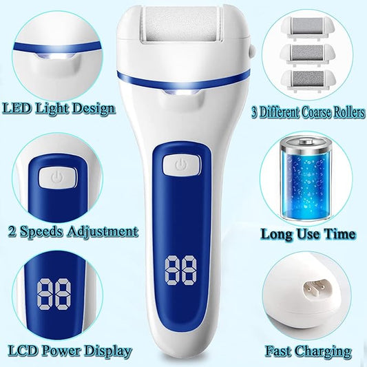 Electric Feet File Callus Remover for Feet, 13-in-1 Professional Pedicure Tools Foot Care Kit, Foot Scrubber Pedi for Hard Cracked Dry Dead Skin, 3 Rollers, 2 Speed, Battery Display