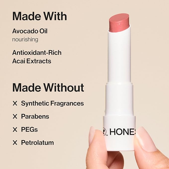 Honest Beauty Moisturizing Vegan Tinted Lip Balm 3-Pack | Antioxidant-rich Acai Extracts + Avocado Oil | Paraben Free + Cruelty Free
