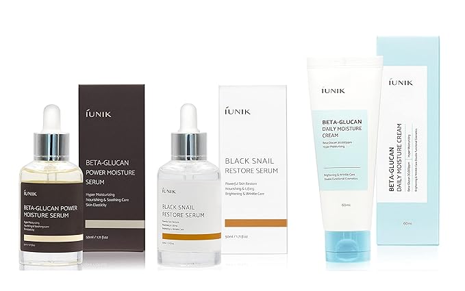iUNIK Black Snail Restore Serum Repair Ampoule, 1.71 Fl Oz +98% Beta-Glucan Power Deep Moisture Serum - Intense Hydration + Beta Glucan Daily Moisture Cream 2.02 Fl Oz