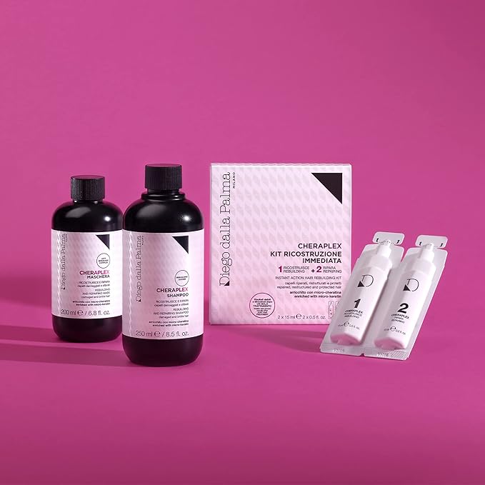 Diego dalla Palma Cheraplex Instant Action Hair Rebuilding Kit - Two-Step Shock Action Hair Treatment - Contains Rebuilding And Repairing Phases - Restructures All Hair Types - 2 Pc