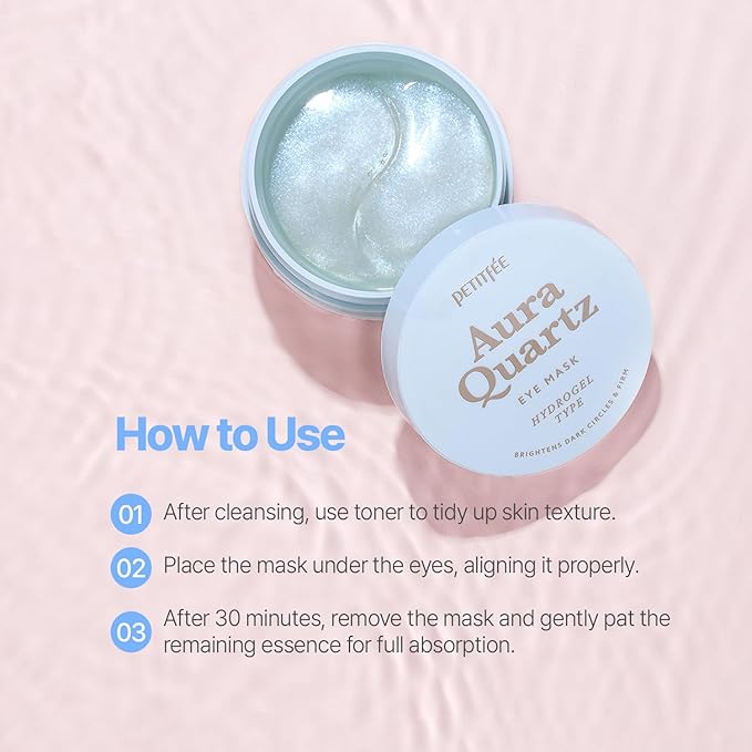 PETITFEE Aura Quartz Hydrogel Eye Mask Blue 60 pcs (30 pairs) - Eye Patch for Dark Circles, Brightens Under Eyes, Glutathione, Ascorbic Acid, Puffy Eye Bags, Cooling, Firms Eye Area, Intense Hydration