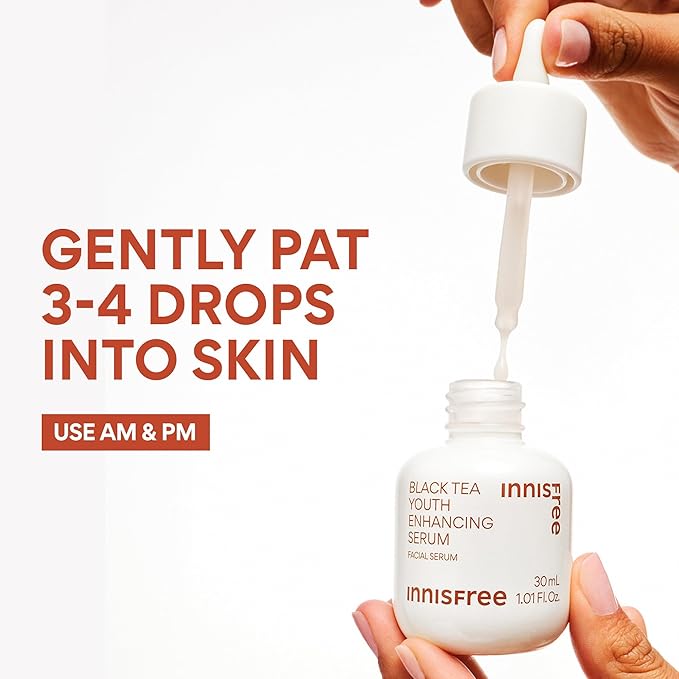 innisfree Black Tea Youth Enhancing Serum, Korean Serum with Niacinamide for Firming and Glow