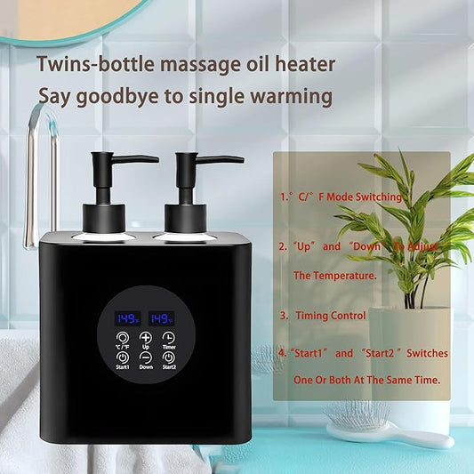 Massage Oil Warmer, Professional Lotion Warmer, Cream Warmer, Oil Bottle Warmer, Automatic Thermostat, For Salon, Barber Shop, Home, With Four Oil Bottle Dispensers, 002-Black
