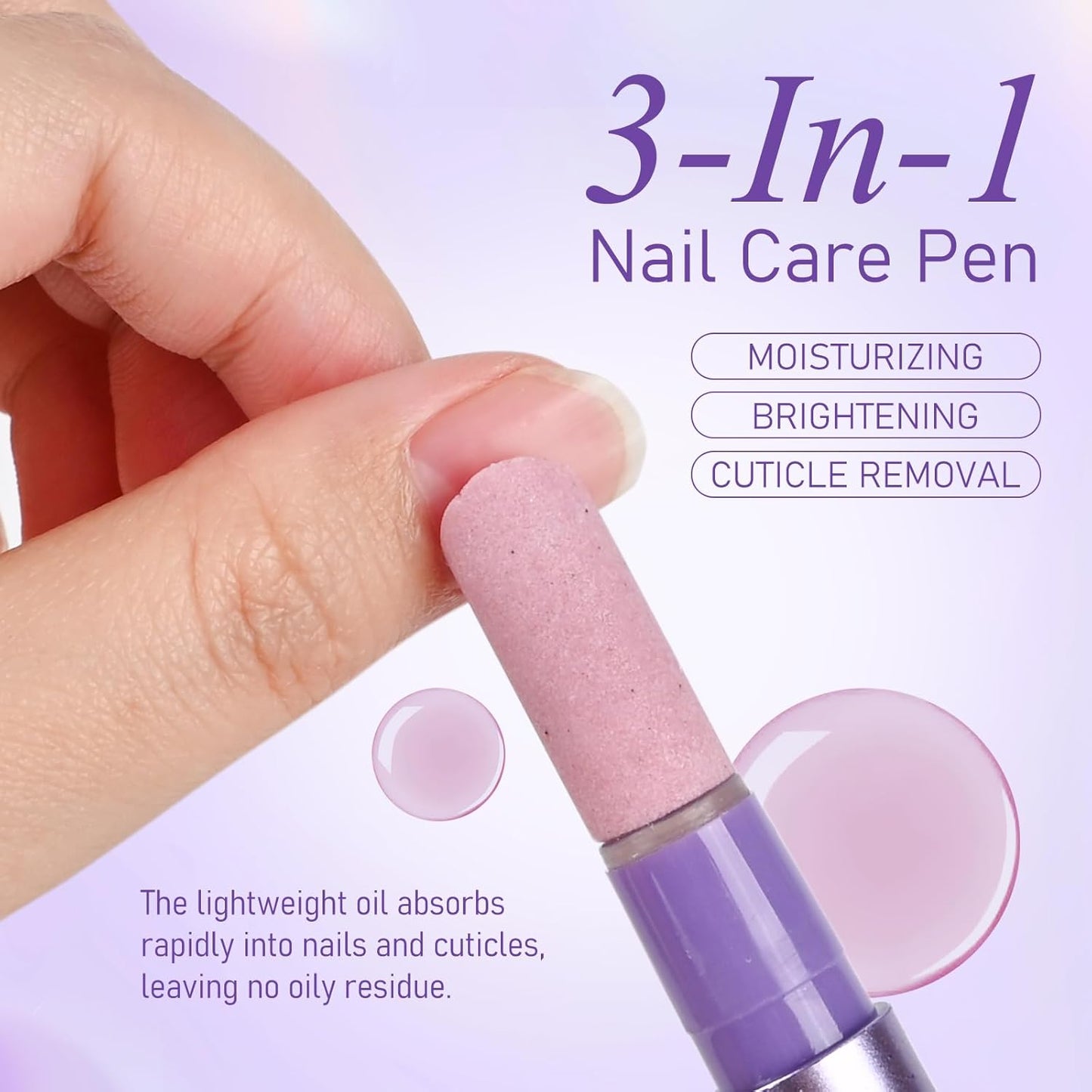 3-in-1 Cuticle Oil Pen, Cuticle Pusher Pen with Ceramic Tip, Upgraded Rotary Oil Discharge Portable Nail Care Pen Cuticle Remover for Hangnails Dry & Damaged Nails, Moisturize Strengthen(1pc)