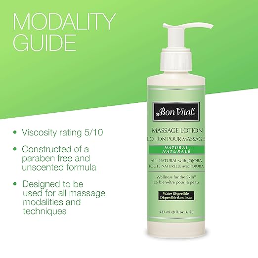 Bon Vital' Naturale Massage Lotion with Natural Ingredients for Earth-Friendly Massage, All Natural Moisturizer, Relieves Muscle Soreness and Increases Circulation, 8 Oz, Label may Vary