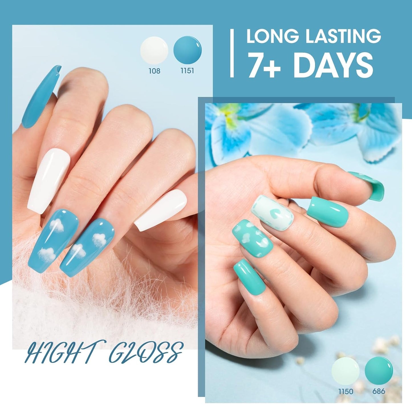 GELLEN Teal Regular Nail Polish Non Gel, Fast Air Drying Mint Turquoise Nail Polish No UV Light Needed Spring Summer 6 Colors Blue Green Set for Women Girls Manicure Home Salon, Hema Free, 0.33 Fl.Oz