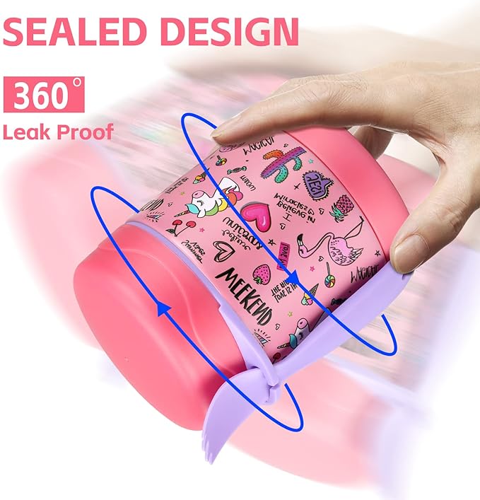 10oz Soup Thermo for Hot Food Kids Insulated Food Jar,Thermo Hot Food Lunch Container, Width Mouth Stainless Steel Lunch Box for Kids with Spoon (Pink-flamingo)
