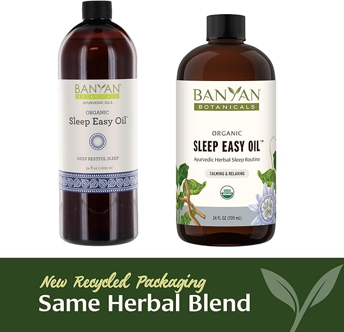 Banyan Botanicals Sleep Easy Oil – Organic Ayurvedic Herbal Massage Oil – Calming & Relaxing Massage Oil with Ashwagandha, Passionflower & Skullcap – 24 oz. – Non GMO Sustainably Sourced Abhyanga Oil