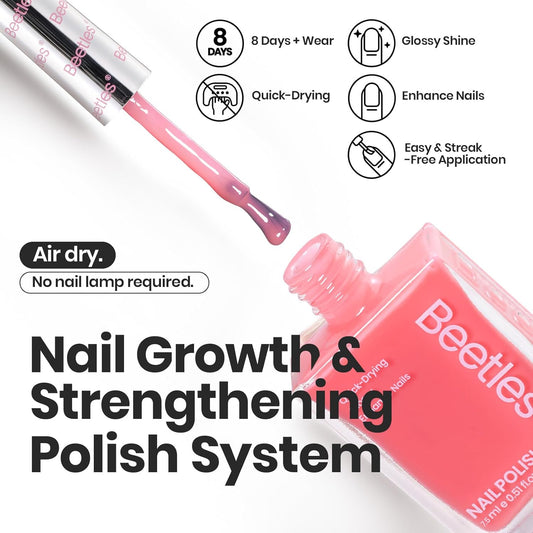 Beetles Nail Polish Set Heartbeat-6 Colors Hot Pink White Jelly Nude Pink Nail Polish Set Shimmer Pearl Quick Dry Finger Nail Polish DIY Nail Art Salon Home Gift for Women & Girls