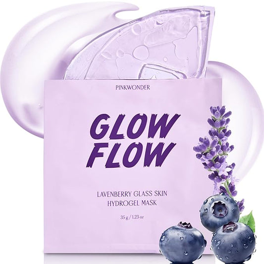GLOWFLOW Lavenberry Glass Skin Hydrogel Mask (1EA), Nourishing Facial Sheet Mask for Dry Skin, Hydrating and Glowing Skin, Blueberry Extract and Jojoba Oil, Antioxidants