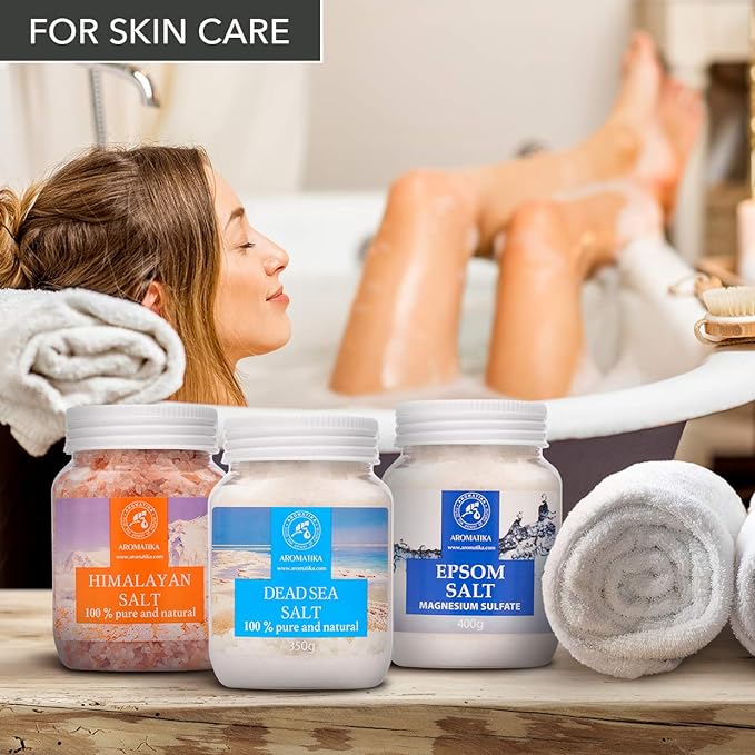 Bath Salts Set 42 Oz - Epsom Salt - Himalayan Pink Salt - Dead Sea Salt - 100% Pure & Natural - Best for Good Sleep - Beauty - Bathing - Body Care - Wellness - Relax - Aromatherapy - Spa
