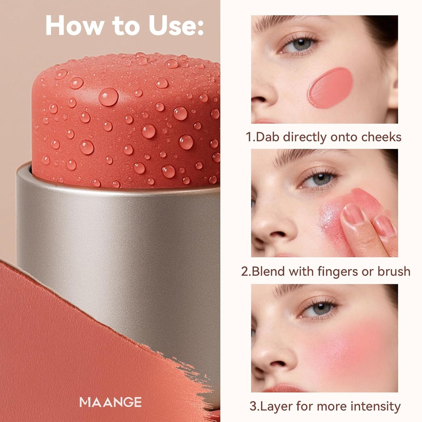 MAANGE Multi-Use Blush Stick, All-in-One Cream Blush for Cheeks, Eyes & Lips Long-Wearing, Blendable Makeup Blush Stick, Creamy & Buildable (ES01+C101)