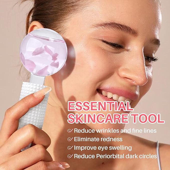 Ice Globes & Ice Roller for Face and Eyes - Facial Massage Tools for Skin Care, Reduce Wrinkles & Puffiness, Cooling Globes & Roller Ball for Glowing Skin (Pink/2PCS)