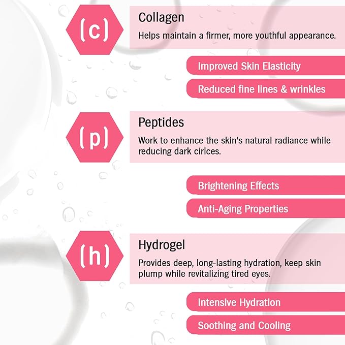 Pure Collagen Hydrogel Under Eye Patches & Peptides Skin Revitalizer, Anti Aging Skin Brightener, Treats Dark Circles, Puffy Eyes, Crow's Feet, Fine Lines & Wrinkles. Vegan. 60Pcs