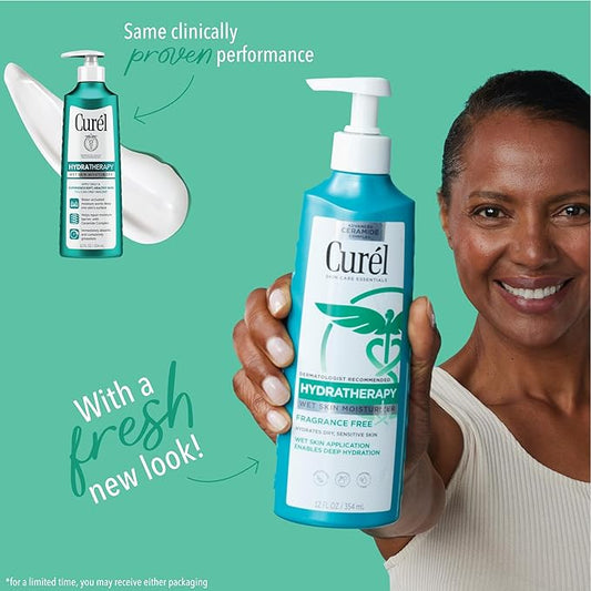 Curel Hydra Therapy In Shower Lotion, Wet Skin Moisturizer for Dry or Extra-dry Skin, with Advanced Ceramide Complex, 12 Oz, Pack of 2