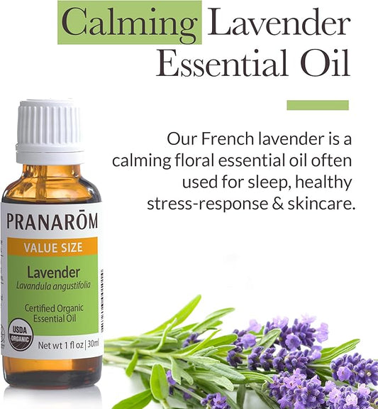 Pranarom USDA Certified Organic Lavender Essential Oil (30ml), 100% Pure Undiluted Therapeutic Grade from French Alps for Aromatherapy, Diffuser, Healthy Skin & Hair, Massage, Relaxation