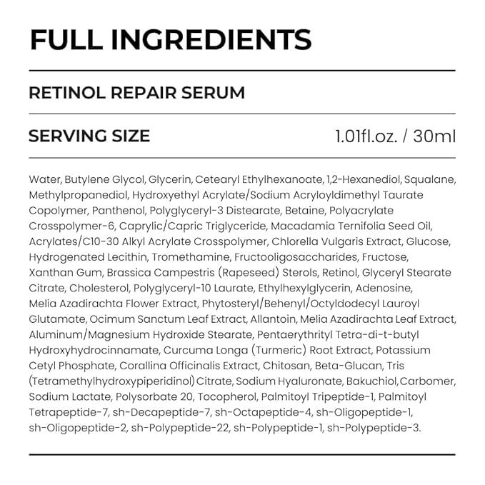 [SKIN&LAB] Retinol Repair Serum | Contains Vegan Retinol, Bakuchiol and Peptides| For Reduce Wrinkles & Fine Lines, Smoothing | Daily Facial Essence | For Sensitive Skin Type | 1.01 fl.oz