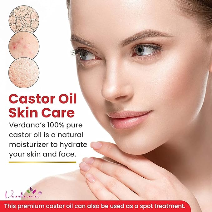 Verdana Organic Castor Oil – 32 Fl Oz Bulk Size – Cold Pressed, Unrefined, Hexane-Free – USDA Organic – Natural Moisturizer for Hair Growth, Eyelashes, Skin, Scalp & Castor Oil Packs