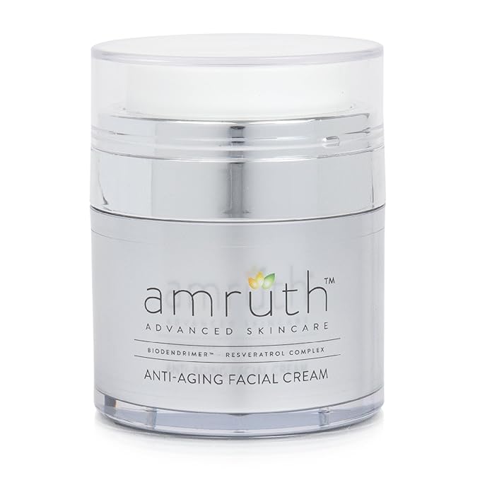 Amruth Resveratrol Daily Anti-Aging Facial Cream, 1oz Jar with Pump, Lightweight, Firms and Nourishes Skin, Smooths Appearance of Fine Lines and Wrinkles
