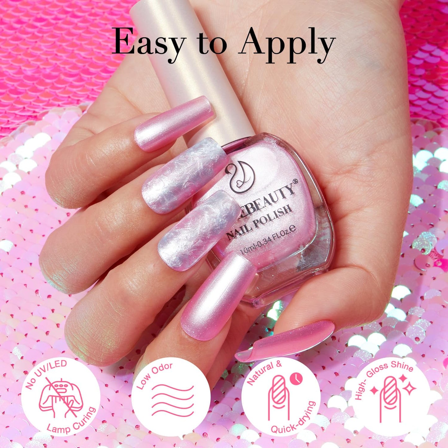 AZUREBEAUTY Nail Polish Shimmery Rose Pink Summer Nail Polish Quick Dry Natural Infinite Shine Nail Lacquer Fingernail Polish Strengthening Treatment Kit Salon-Quality for Women 10ml