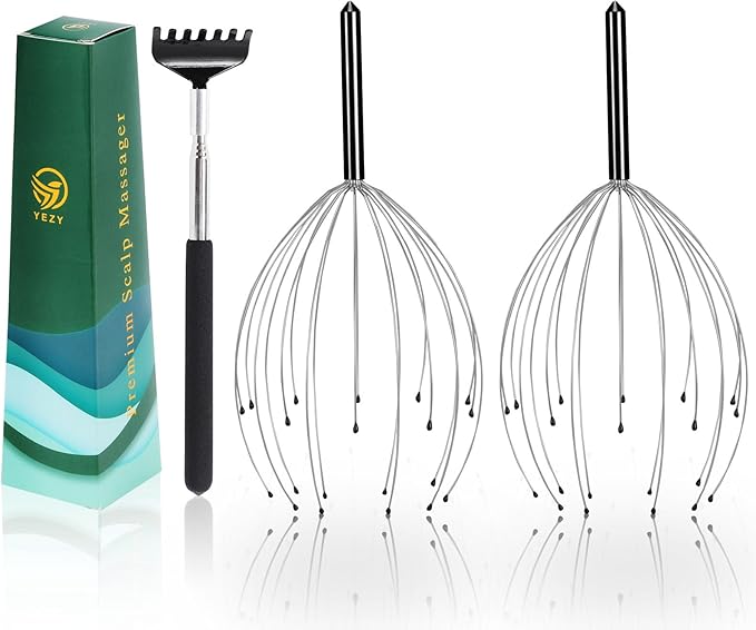 YEZY Head Massager 20 Fingers Head Scratcher Scalp Massager, Back Scratcher, Stocking Stuffers for Scalp Massage Back Massage 2 Pack (Black)