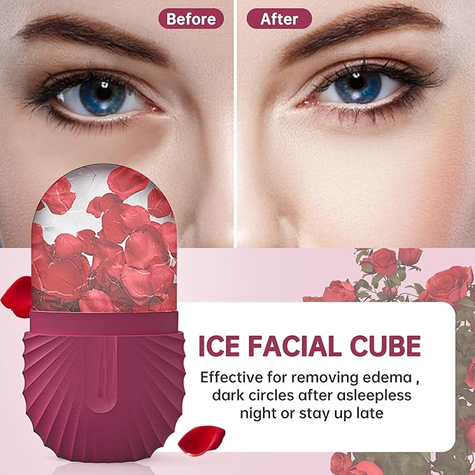 Ice Face Roller, Ice Cube Roller for Face，Facial Beauty Ice Roller Skin Care Tools,De-Puff Eye Bags, Reduce Migraine Pain（Red）
