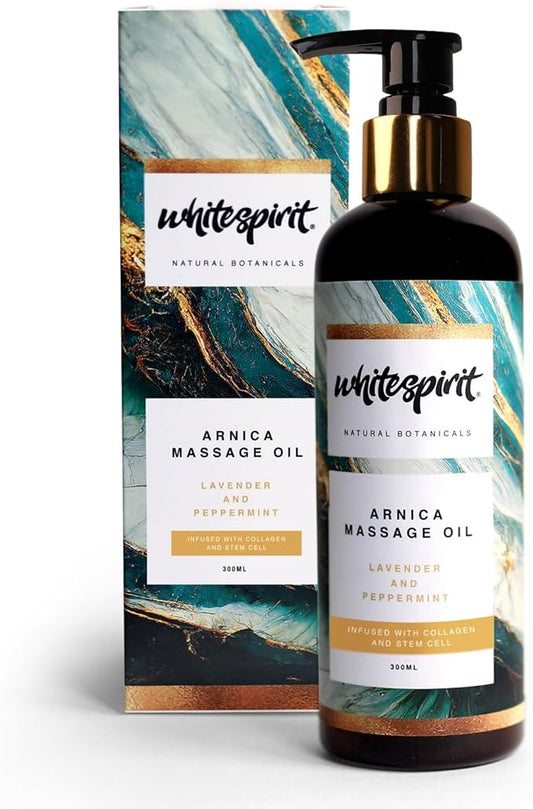 Arnica Massage Oil for Massage Therapy by WHITESPIRIT Sore Muscle Massage Oil for Body, Lavender & Peppermint, Infused with Collagen & Stem Cell, 10oz/300ml
