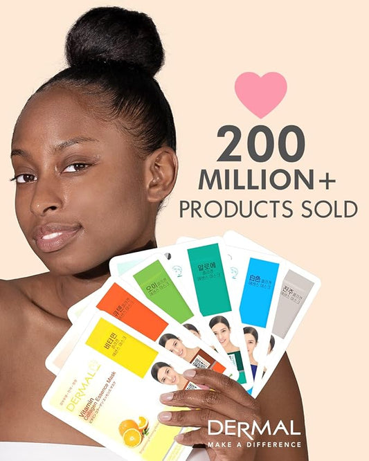 DERMAL 48 Combo Pack Collagen Essence Korean Face Mask - Hydrating and Soothing Facial Mask with Panthenol - Hypoallergenic Self Care Sheet Mask for All Skin Types - Natural Home Spa Treatment Mask