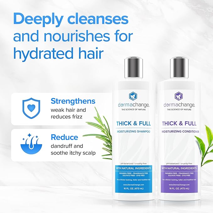 Natural Hair Growth Shampoo and Conditioner Set - Sulfate Free, Vegan, Thicker Hair Regrowth with Vitamins - Hair Loss & Thinning Products - Curly or Color Treated Hair - For Men and Women (16oz)