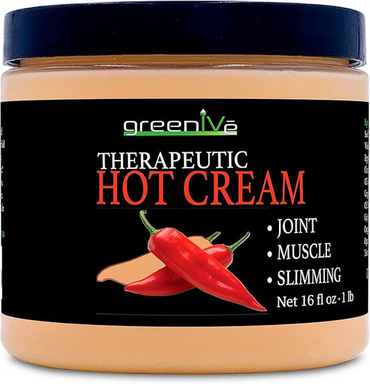 GreenIVe Hot Cream Massage Lotion for Joints Muscles and Skin Tighting Wraps Hot & Cold Sensation Bulk Jar (16oz Jar)