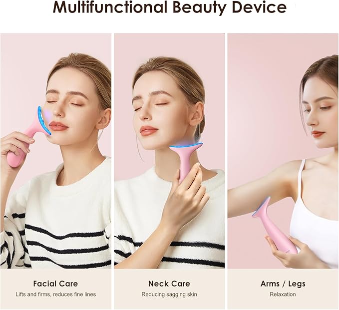 Facial and Neck Massager for Face, Neck - Skin Lifting & Firming - Wrinkle & Dark Circle Reducer - at Home Skin Care Face Sculpting Tool and Neck Massager-Pink