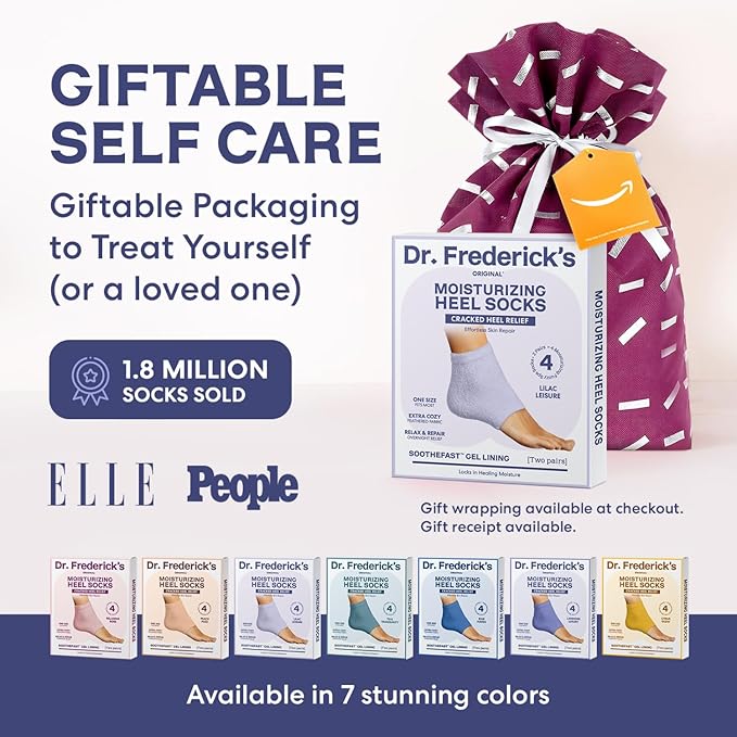 Dr. Frederick's Original Moisturizing Fuzzy Heel Socks - 2 Pairs - Cozy Gel-Lined Sleep Socks for Women & Men - Soothes Dry, Cracked Feet - Heel Repair - Lilac Leisure