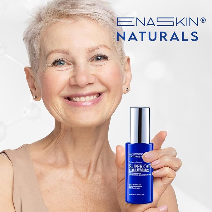 Vitamin C Face Serum for Anti Aging: Enaskin Naturals Super C Serum with Ferulic Acid for Women Mature Skin, Premium Formula Vit C Facial Serum for Brightening Dark Spots and Glowing up Skin - 1.7 Oz