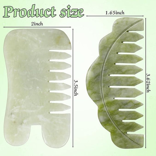 Geiserailie 2 Pieces Jade Combs Massage Stone Hair Gua Sha Scraping Scalp Comb Facial Massage Tool Multifunctional Handheld Head Tools Head Caring Therapy Mother's Day Gift(Chic Style)
